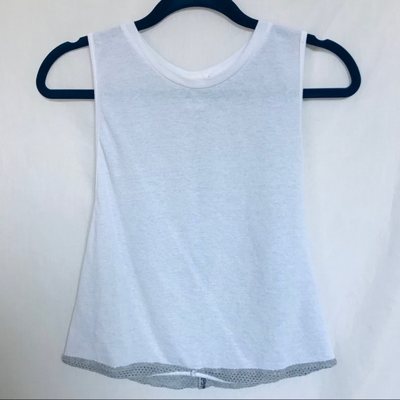 LA Relaxed Tops - LA Relaxed White Crop Tank Top with Mesh Detailing